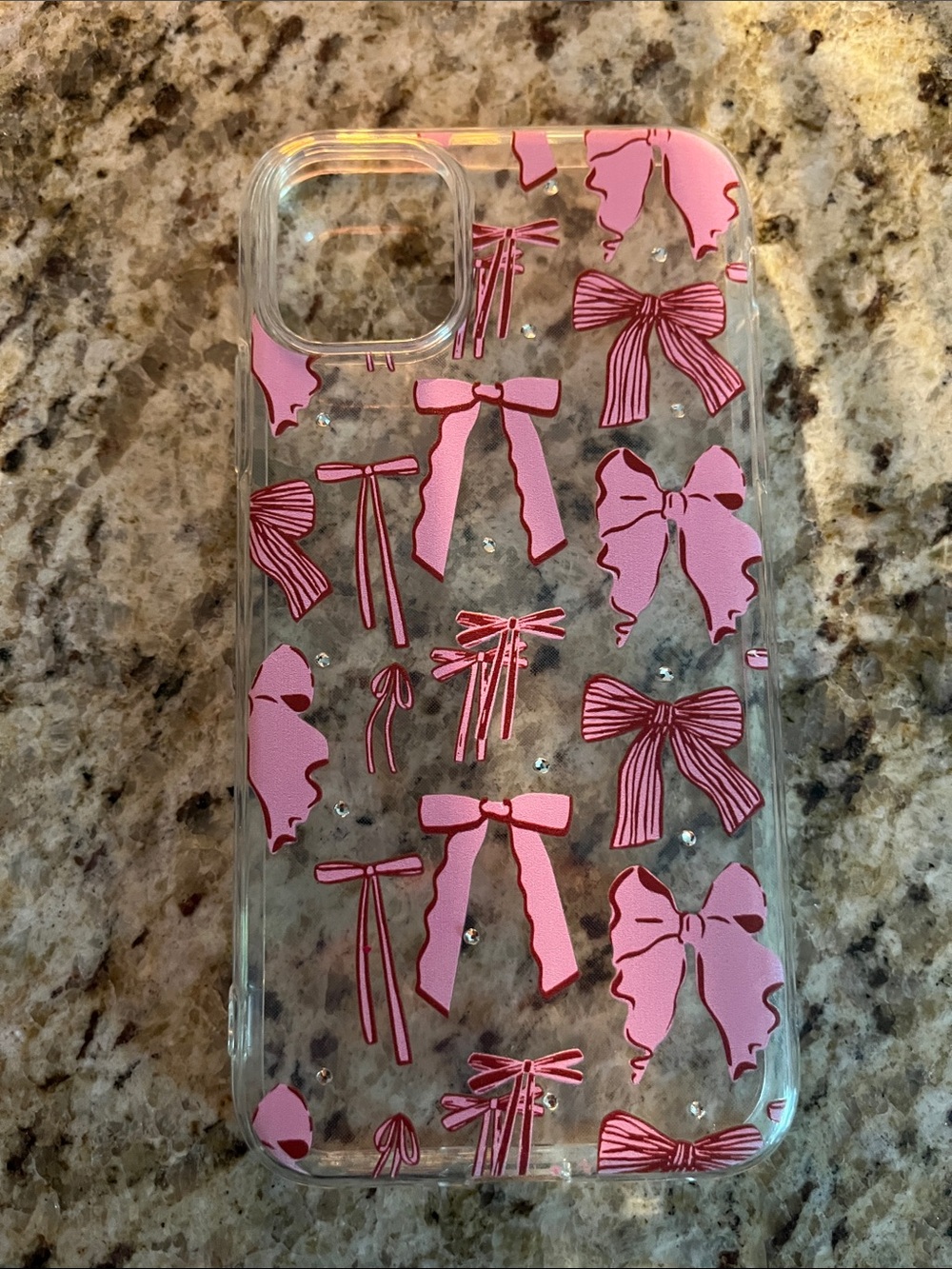 Clear Phone Case with Pink Bow Pattern for iPhone 11
